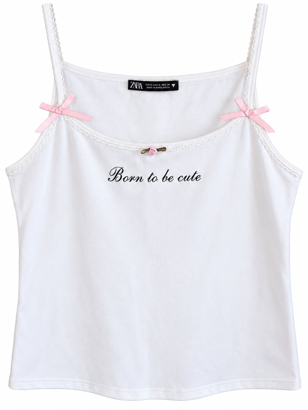 Zara Born to Be Cute White Lace Bow Cami Tank Top Coquette Y2K L NWOT Cotton